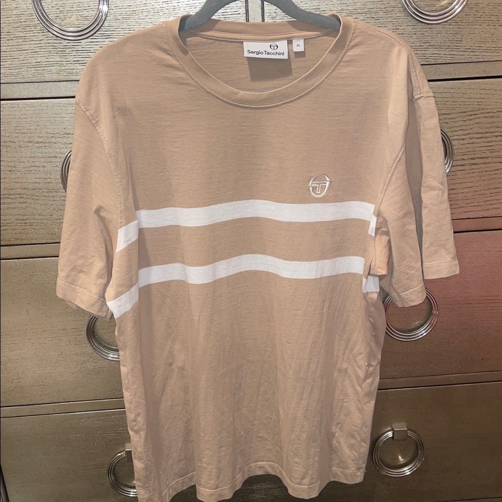 Sergio Tacchini Beige T-Shirt with White Stripes